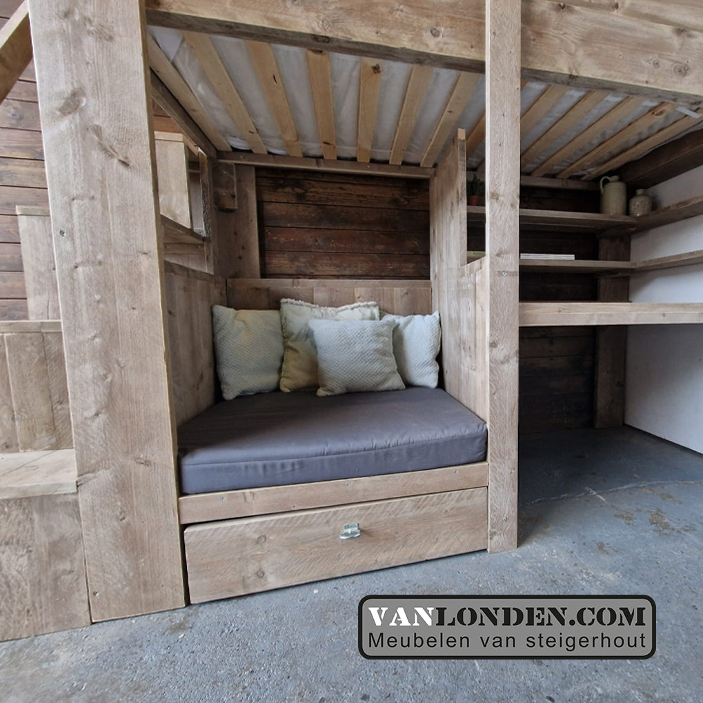 Steigerhouten hoogslaper met bureau Alicia