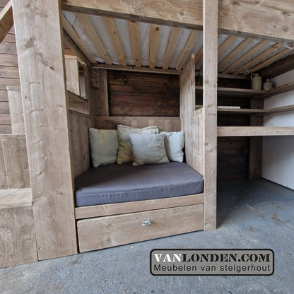 Steigerhouten hoogslaper met bureau Alicia