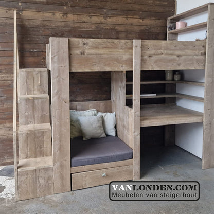 Steigerhouten hoogslaper met bureau Alicia