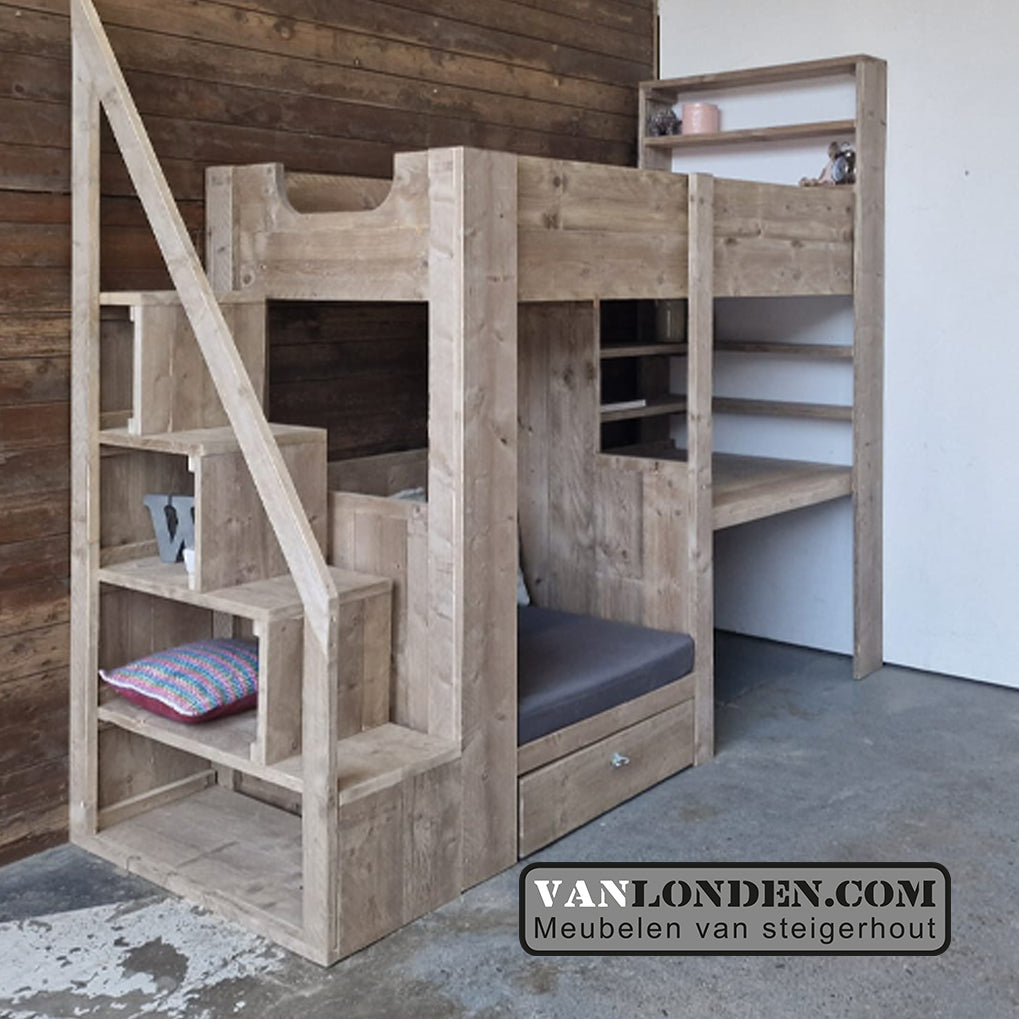 Steigerhouten hoogslaper met bureau Alicia