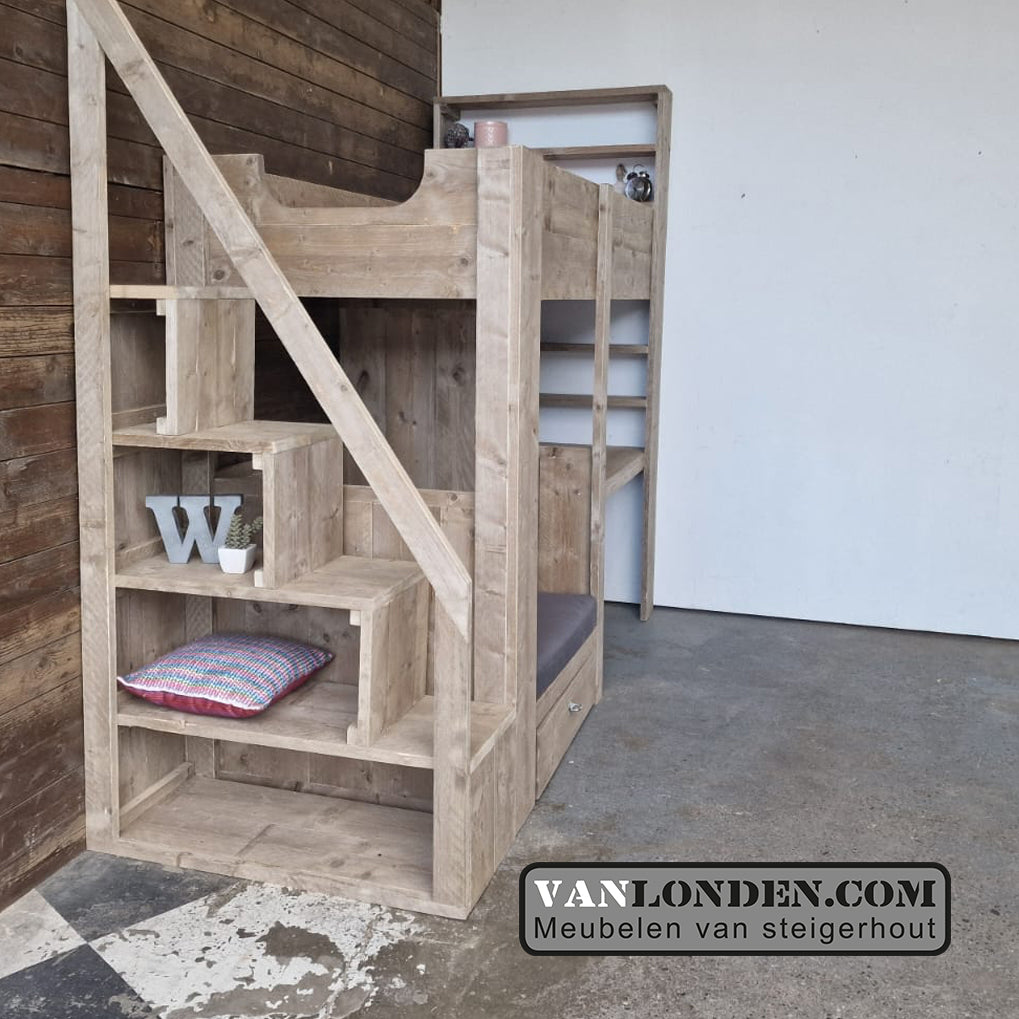 Steigerhouten hoogslaper met bureau Alicia