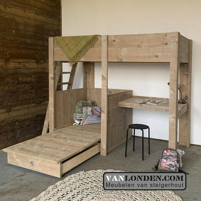 Steigerhouten hoogslaper met bureau Cederic