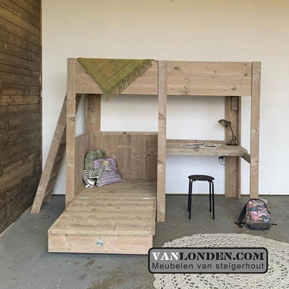 Steigerhouten hoogslaper met bureau Cederic