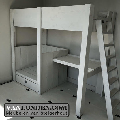 Steigerhouten hoogslaper met bureau Chiel