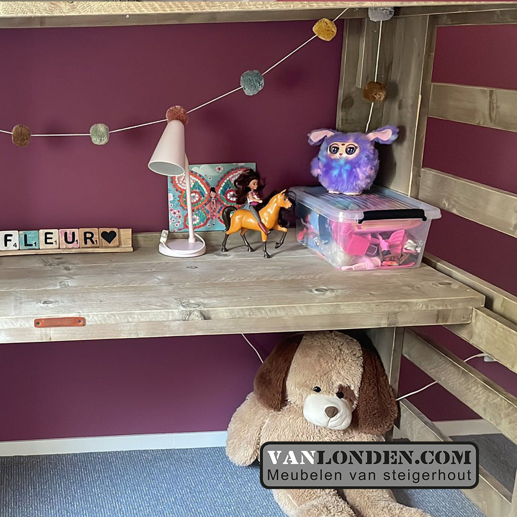 Steigerhouten hoogslaper met bureau Jelmar