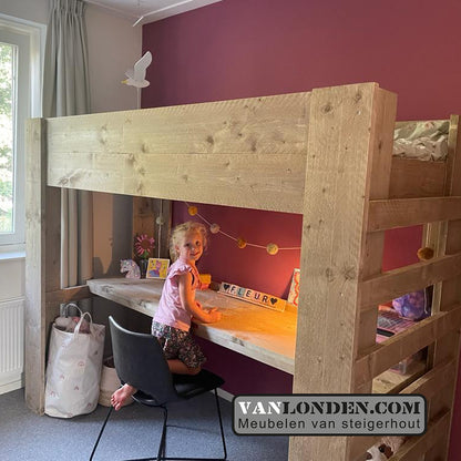 Steigerhouten hoogslaper met bureau Jelmar