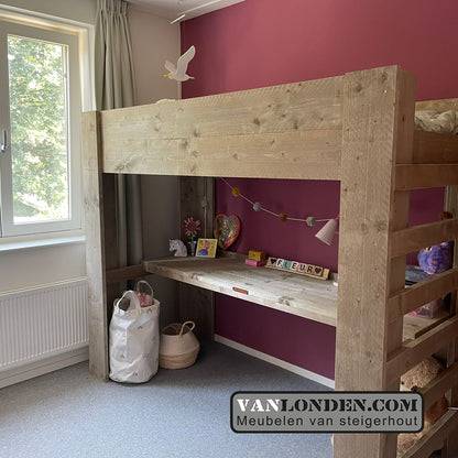 Steigerhouten hoogslaper met bureau Jelmar