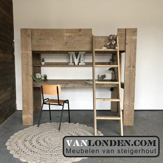 Steigerhouten hoogslaper met bureau Meindert