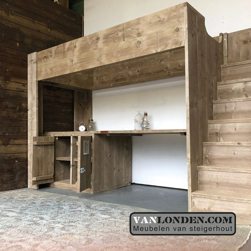 Steigerhouten hoogslaper met bureau Ronan