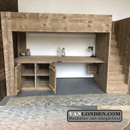Steigerhouten hoogslaper met bureau Ronan