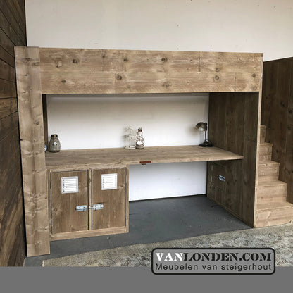 Steigerhouten hoogslaper met bureau Ronan