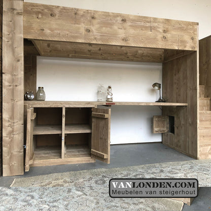 Steigerhouten hoogslaper met bureau Ronan