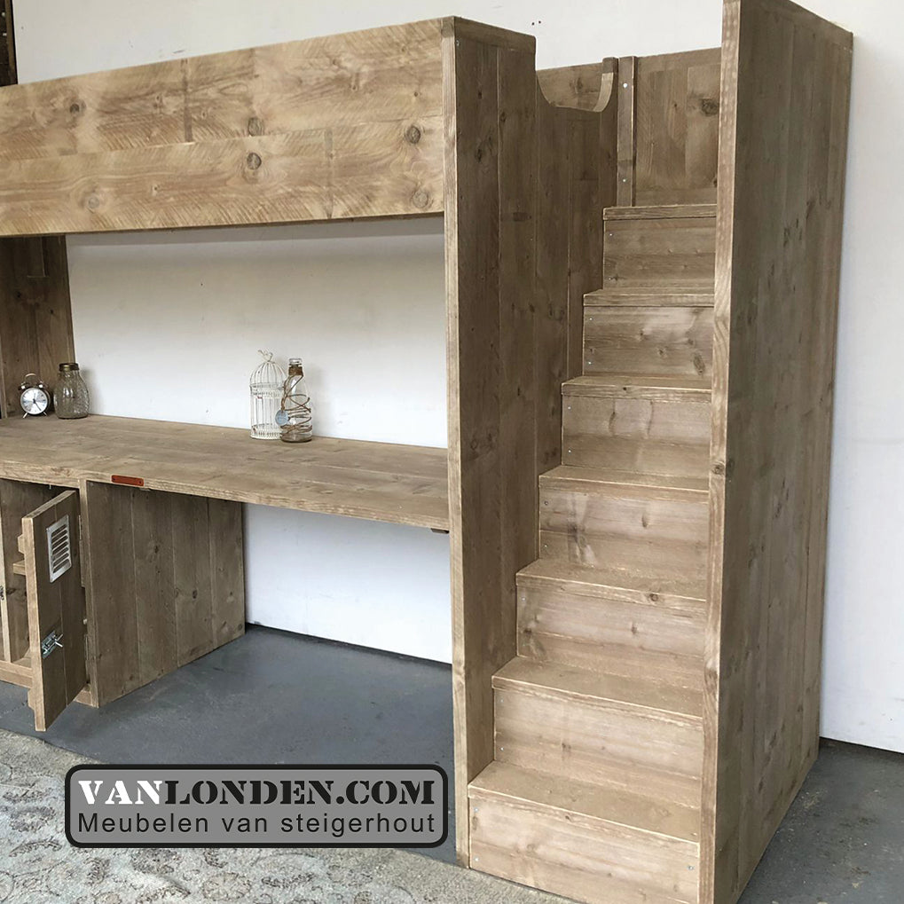 Steigerhouten hoogslaper met bureau Ronan