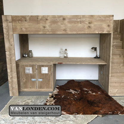 Steigerhouten hoogslaper met bureau Ronan