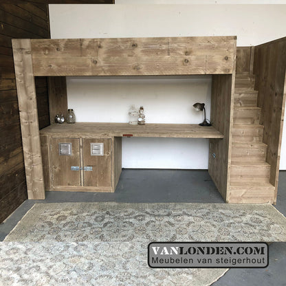 Steigerhouten hoogslaper met bureau Ronan