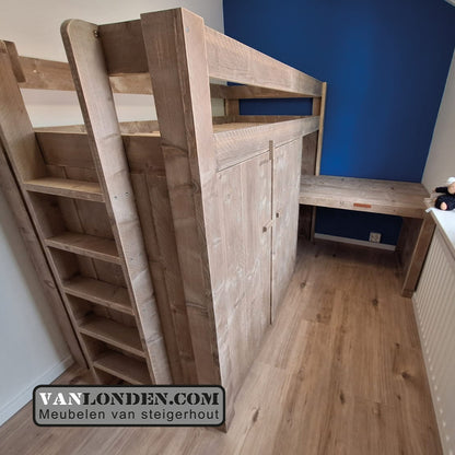 Steigerhouten hoogslaper met bureau Tippe