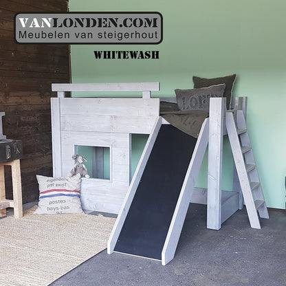 Steigerhouten hoogslaper met glijbaan Lieke