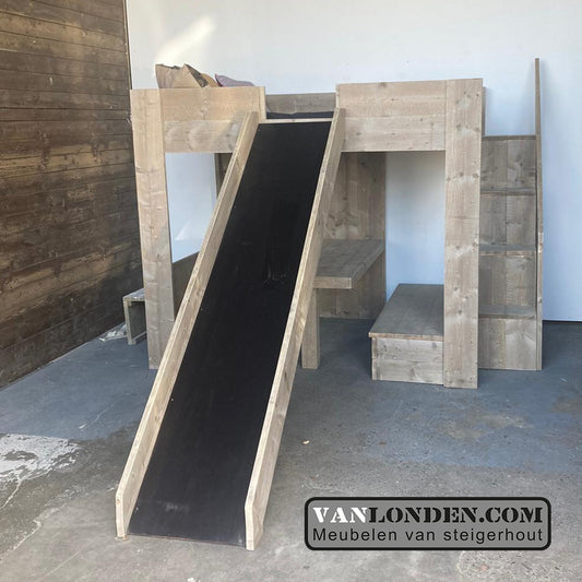 Steigerhouten hoogslaper met glijbaan Vos