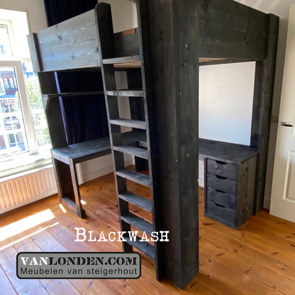 Steigerhouten hoogslaper met hoekbureau Manu