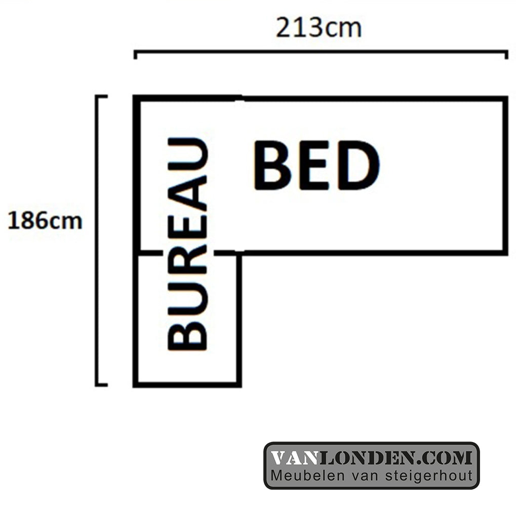 Steigerhouten hoogslaper met hoekbureau Marcel