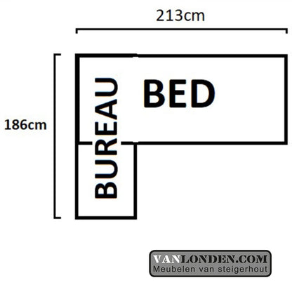 Steigerhouten hoogslaper met hoekbureau Marcel