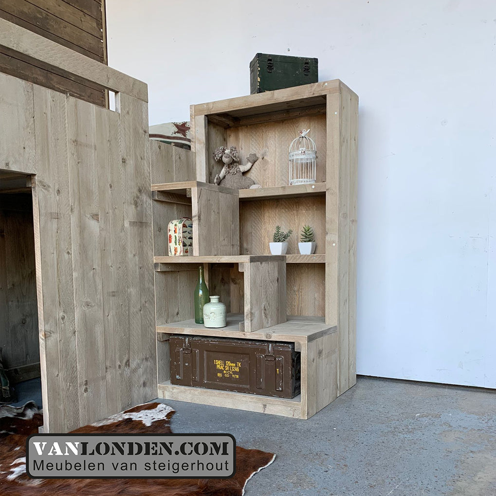 Steigerhouten hoogslaper met kast Josje