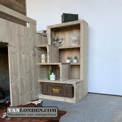 Steigerhouten hoogslaper met kast Josje