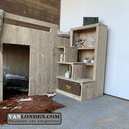 Steigerhouten hoogslaper met kast Josje