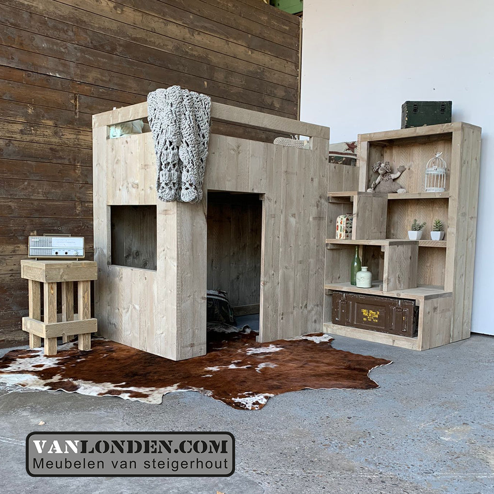 Steigerhouten hoogslaper met kast Josje