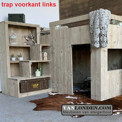 Steigerhouten hoogslaper met kast Josje