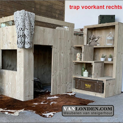 Steigerhouten hoogslaper met kast Josje