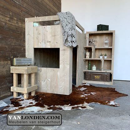 Steigerhouten hoogslaper met kast Josje