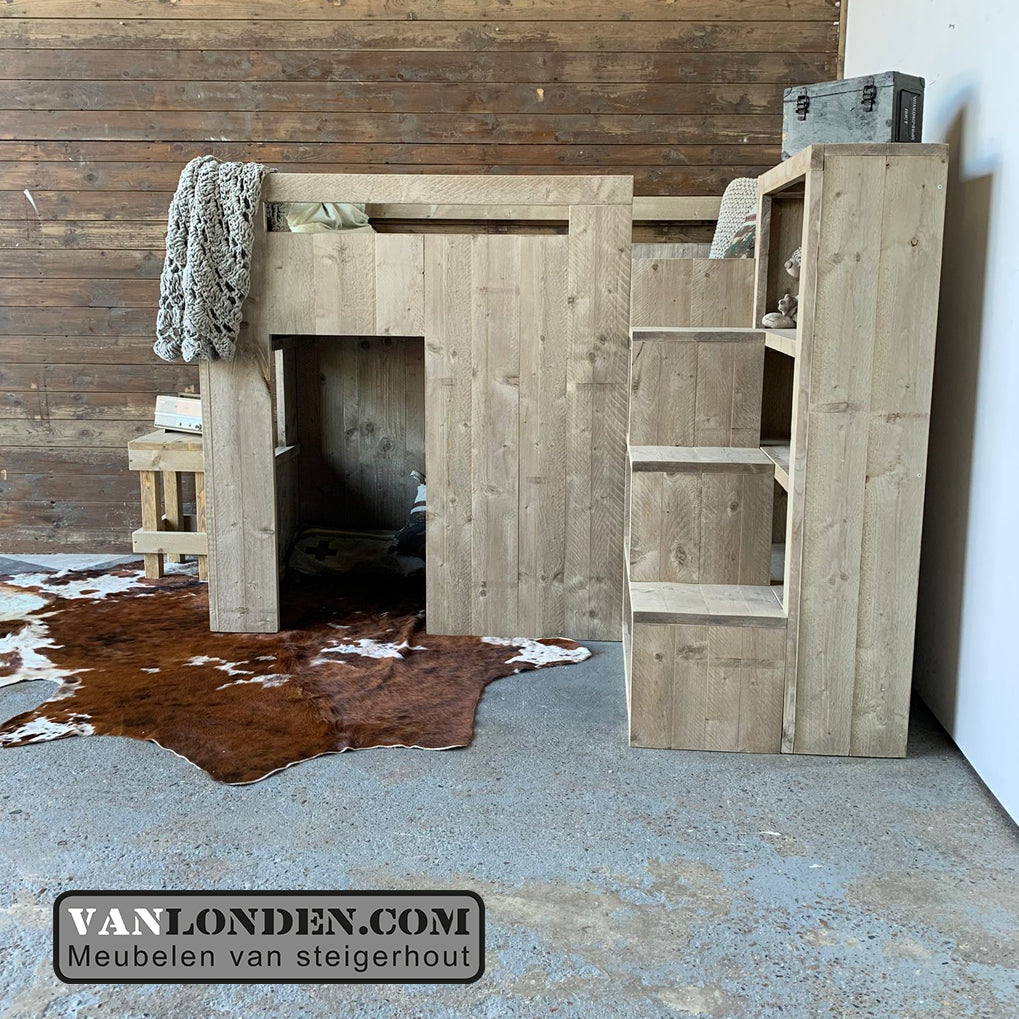 Steigerhouten hoogslaper met kast Josje