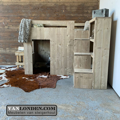 Steigerhouten hoogslaper met kast Josje