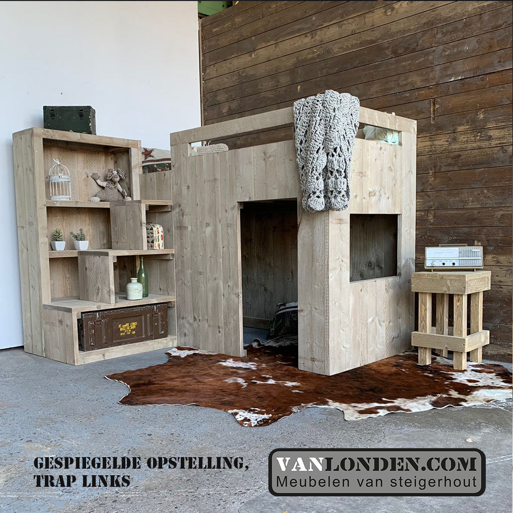 Steigerhouten hoogslaper met kast Josje