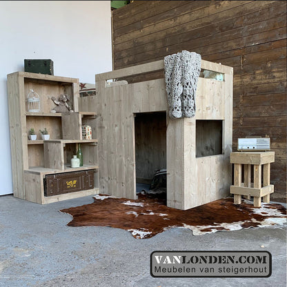 Steigerhouten hoogslaper met kast Josje