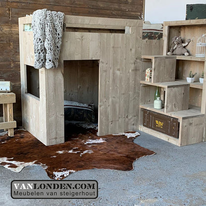 Steigerhouten hoogslaper met kast Josje