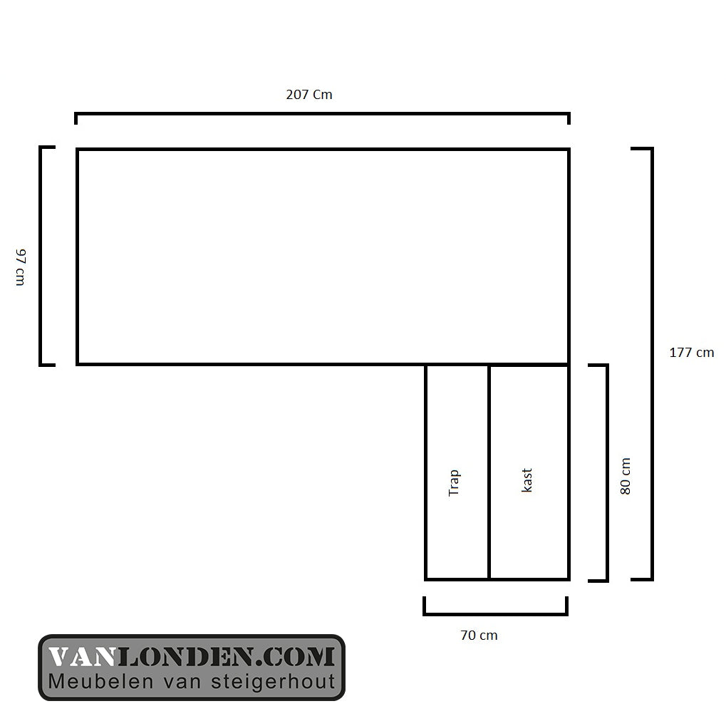 Steigerhouten hoogslaper met kast Josje