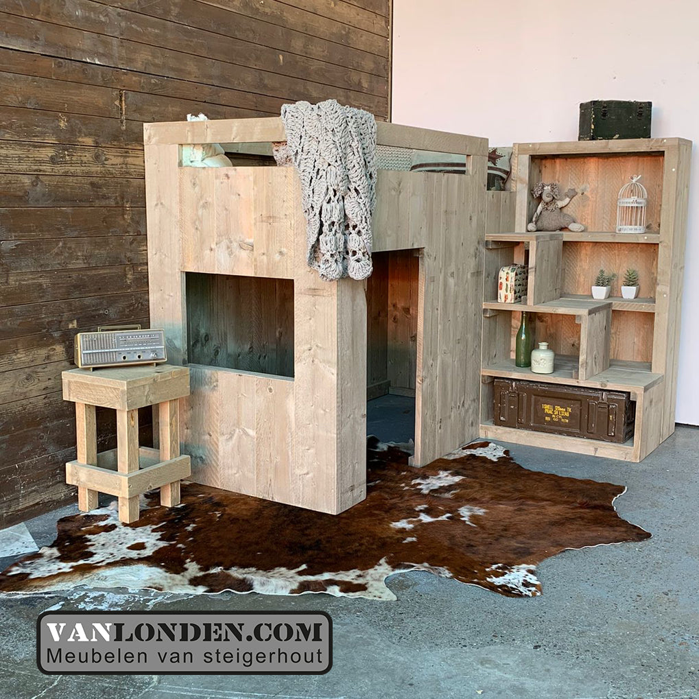 Steigerhouten hoogslaper met kast Josje