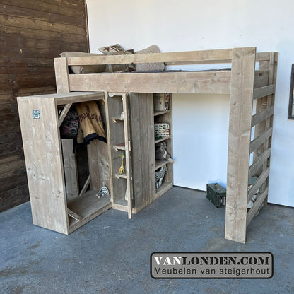 Steigerhouten hoogslaper met kast Wendy