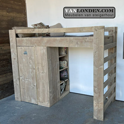 Steigerhouten hoogslaper met kast Wendy