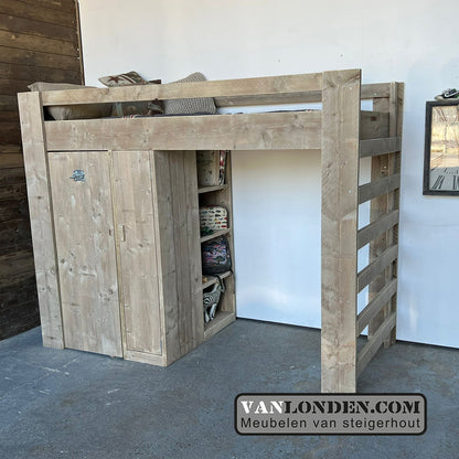 Steigerhouten hoogslaper met kast Wendy
