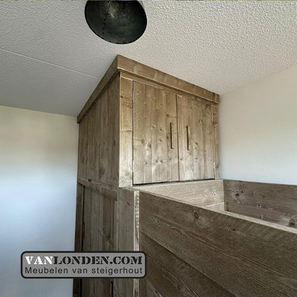 Steigerhouten hoogslaper met kast Wicky