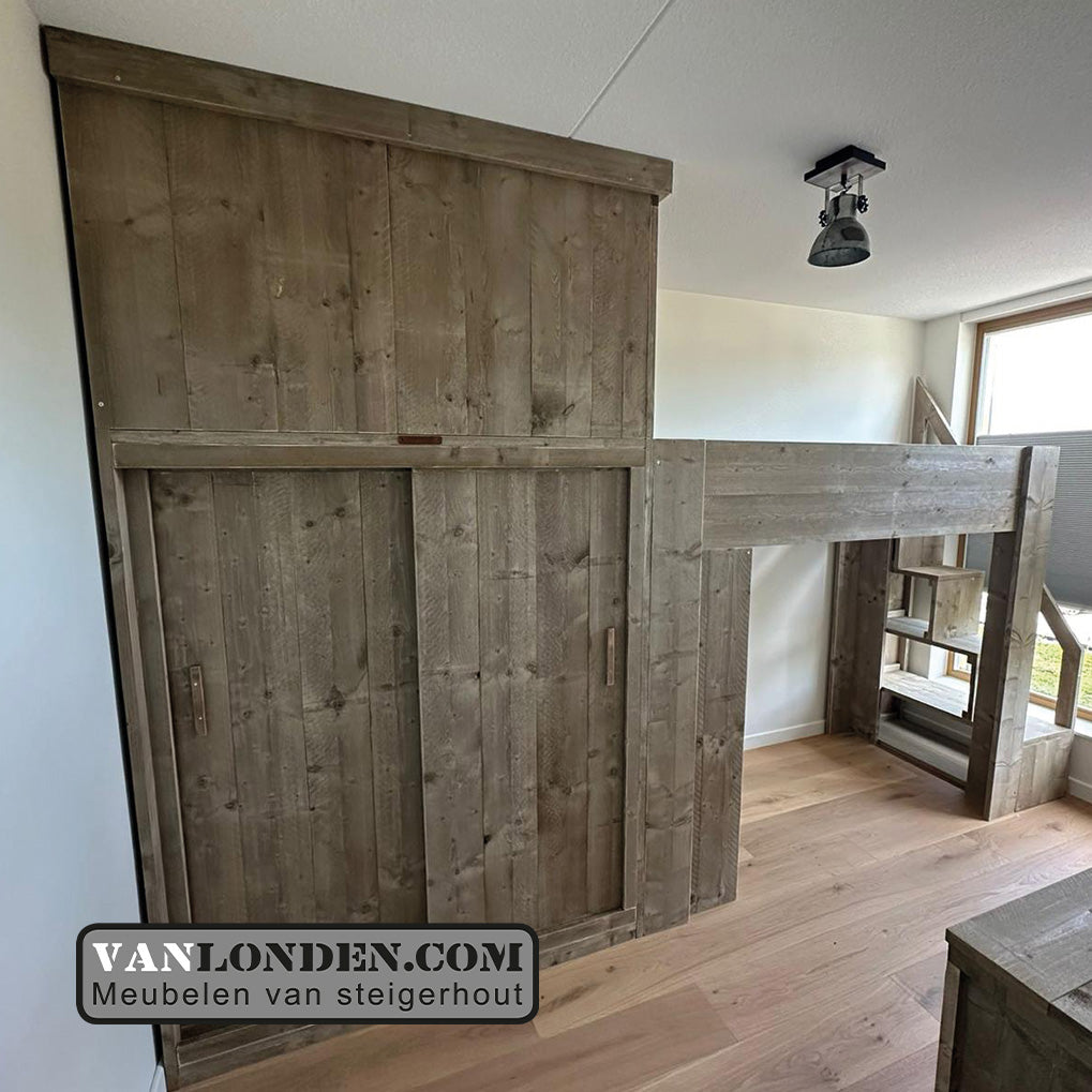 Steigerhouten hoogslaper met kast Wicky