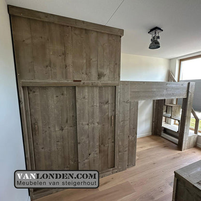 Steigerhouten hoogslaper met kast Wicky