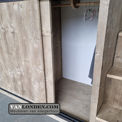 Steigerhouten hoogslaper met kast William