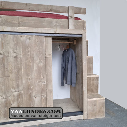 Steigerhouten hoogslaper met kast William