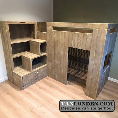 Steigerhouten hoogslaper met kast Josje