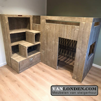 Steigerhouten hoogslaper met kast Josje