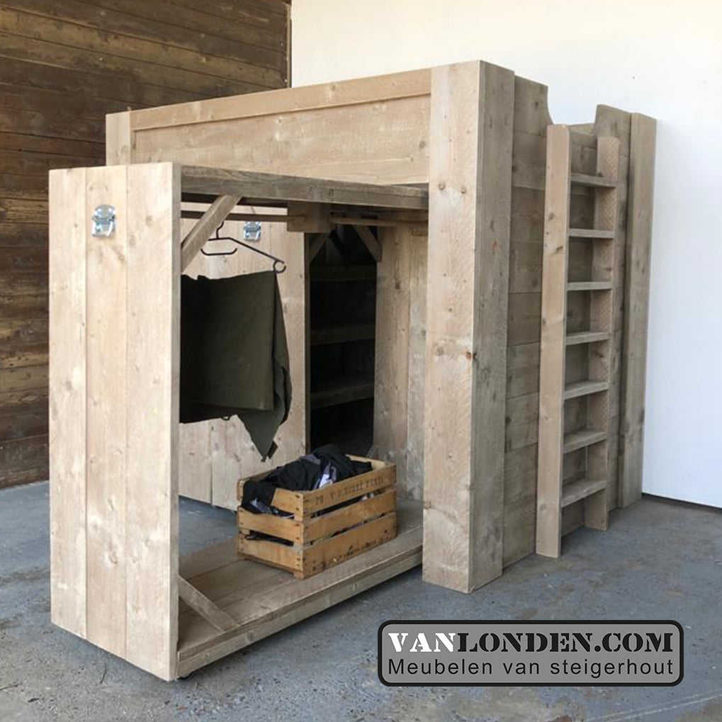 Steigerhouten hoogslaper met kasten Jake